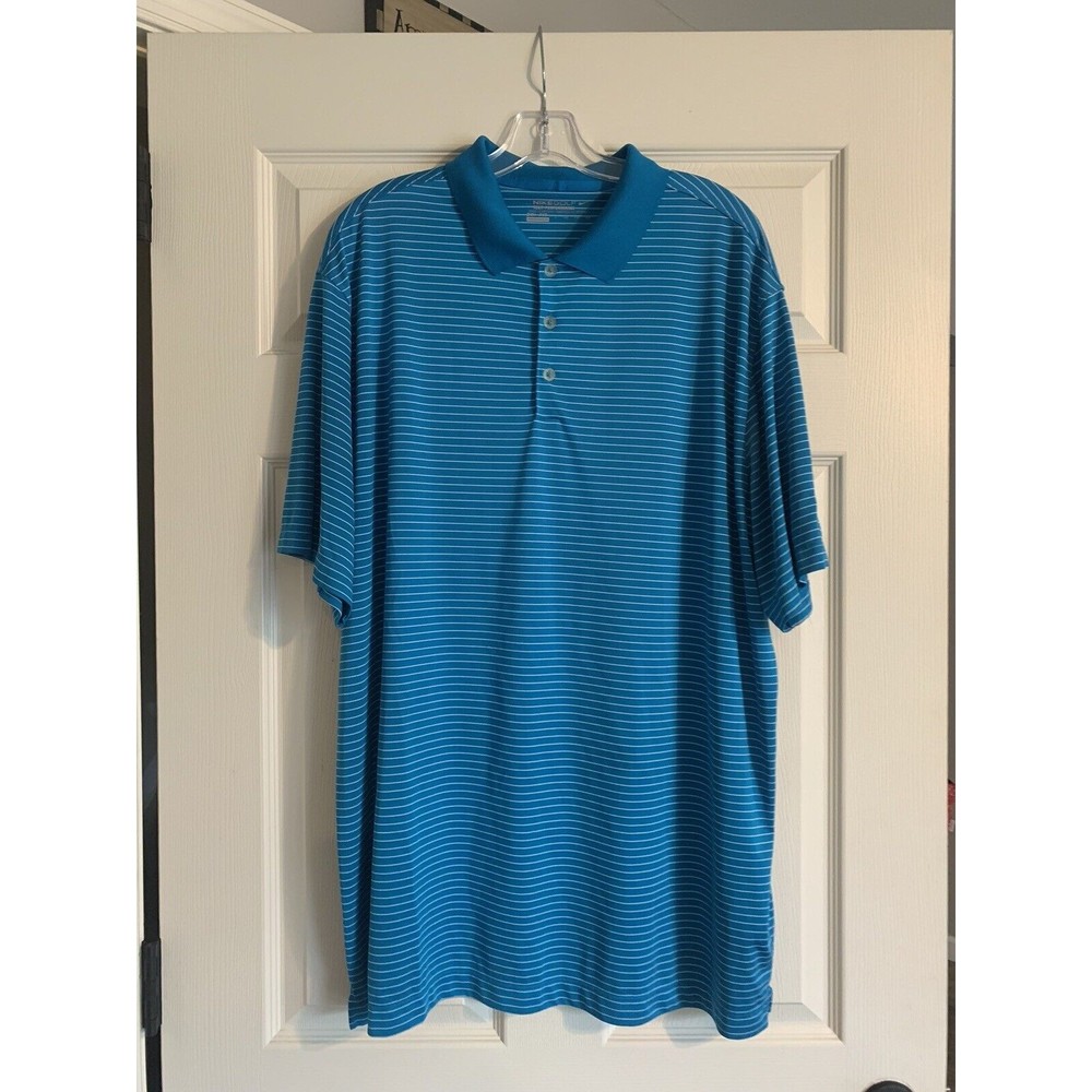 Nike Golf Mens XXL Blue White Striped Short Sleeve Golf Polo Shirt Dri-Fit